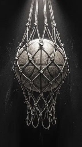 Charcoal Drawing of Basketball in Net