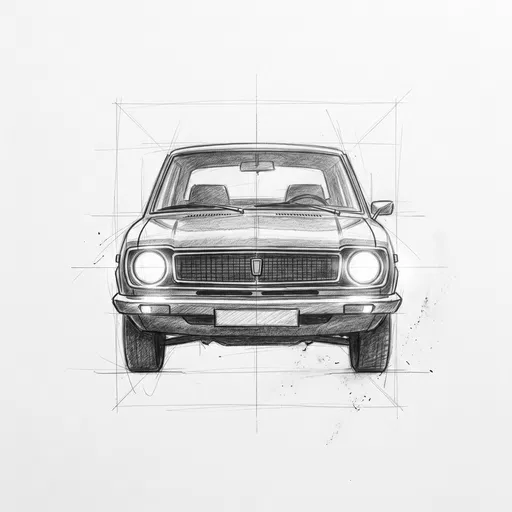 Retro Sedan Front View Graphite Sketch