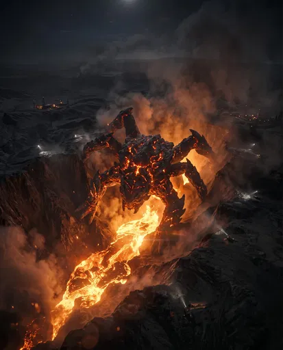 Colossal Magma Monster Emerging from Crater