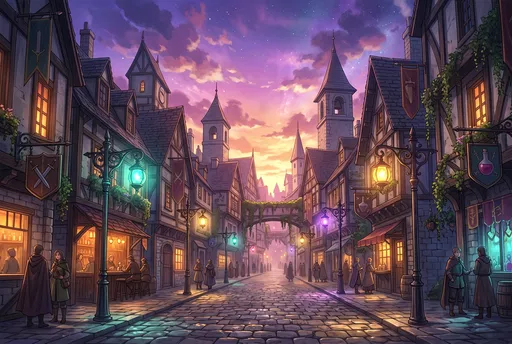 Anime Fantasy Town Street at Twilight