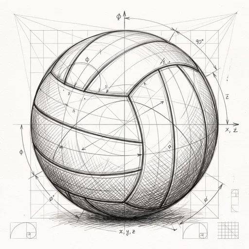 Geometric Graphite Drawing of a Volleyball