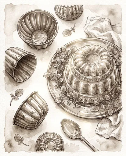 Sepia Watercolor Aspic Molds and Jelly