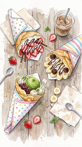 Watercolor Illustration of Harajuku Street Crepes