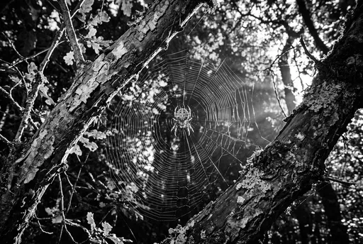 Monochrome Orb-Weaver Spider in Forest Web
