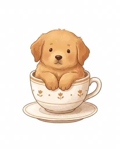 Cute Golden Retriever Puppy in Teacup Illustration