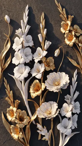 White Porcelain and Gold Floral Sculptures