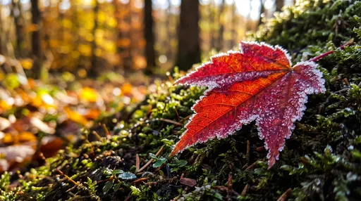 Frosted Red Maple Leaf on Moss