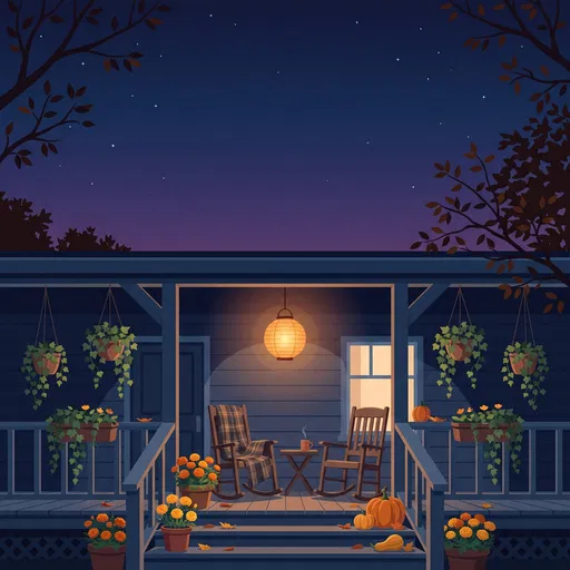 Cozy Autumn Porch at Night Illustration