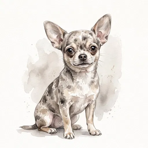 Watercolor Illustration of Sitting Merle Chihuahua