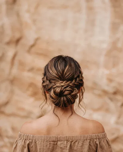 Rear View of Braided Chignon Hairstyle