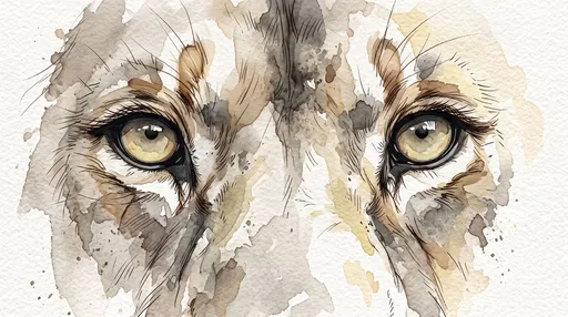 Watercolor and Ink Lion Eyes Illustration