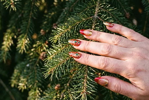 Festive Red and Gold Christmas Nail Art