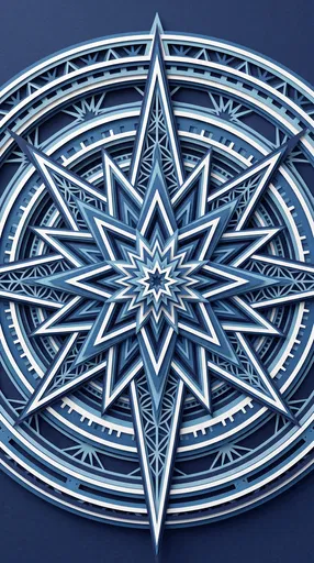 Blue Layered Paper Cut Compass Rose