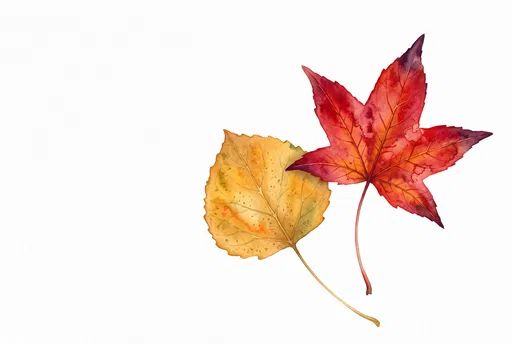 Watercolor Red Sweetgum and Yellow Aspen Leaves