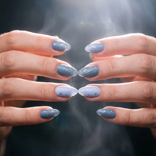 Blue Halloween Spiderweb Nail Art Close-Up