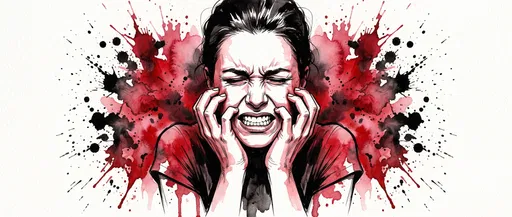 Watercolor Illustration of Grimacing Person
