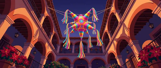 Festive Star Pinata in Colonial Courtyard