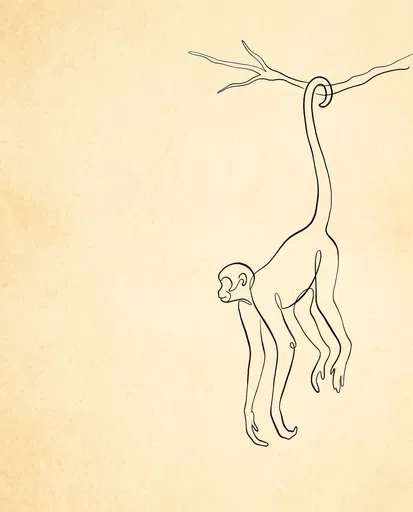 Minimalist Line Drawing of Hanging Spider Monkey