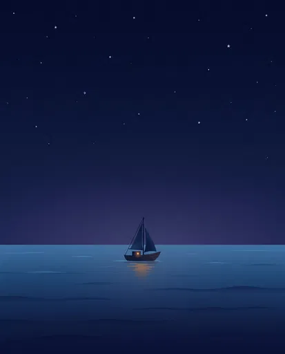 Minimalist Sailboat Under Starry Night Sky