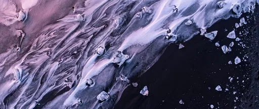 Aerial Glacial Black Sand Beach