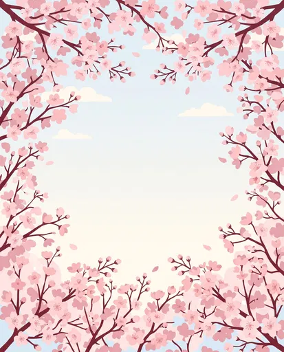 Pink Cherry Blossom Frame Illustration