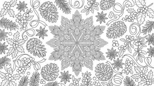 Christmas Mandala and Botanicals Coloring Page