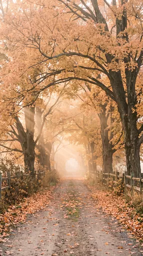 Misty Autumn Country Lane with Arching Trees