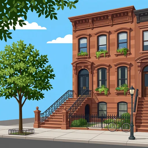 Classic Brooklyn Brownstone Vector Illustration