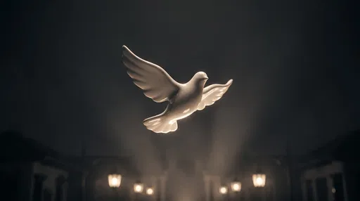 Porcelain White Dove Flying at Night