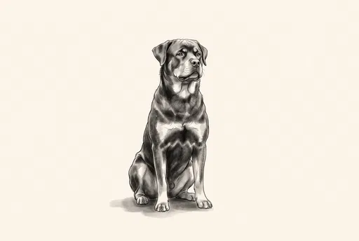 Monochrome Sketch of Sitting Rottweiler Dog