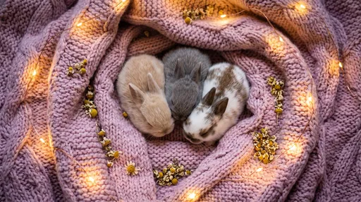 Three Sleeping Bunnies in Pink Blanket