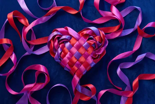 Woven Satin Ribbon Heart on Blue Velvet
