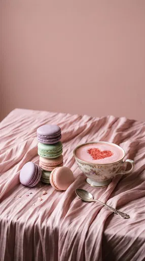 Pastel Macarons and Heart Foam Teacup