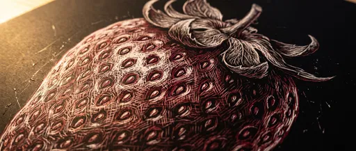 Close-Up Scratchboard Drawing of a Strawberry