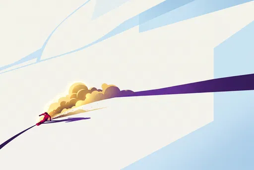 Minimalist Illustration of Snowboarder on Geometric Slope