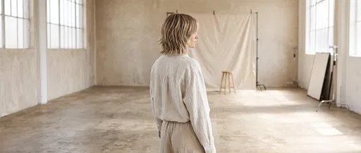 Woman With Blonde Bob in Minimalist Studio