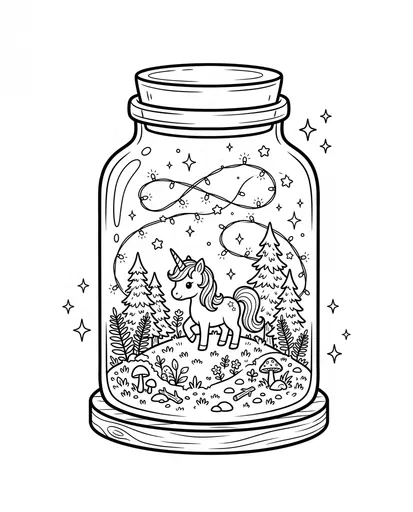 Unicorn Forest Terrarium Jar Coloring Page