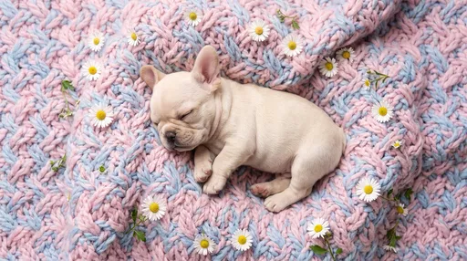 Sleeping Cream French Bulldog Puppy on Blanket