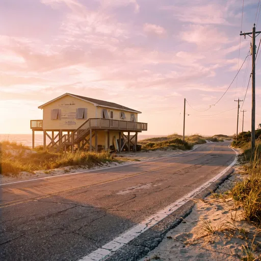 Yellow Beach House Along Coastal Sunset Road