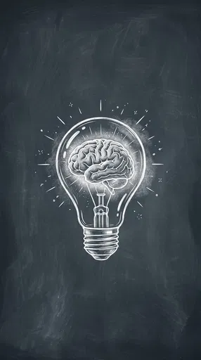 Chalkboard Brain Inside Glowing Lightbulb Illustration