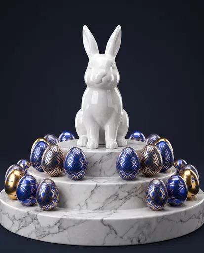 Porcelain Easter Bunny on Marble Pedestal