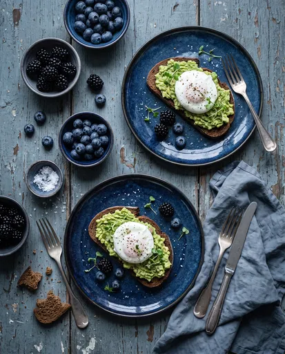 Avocado Toast With Poached Eggs Flat Lay