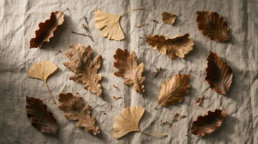 Dried Autumn Leaves on Raw Linen