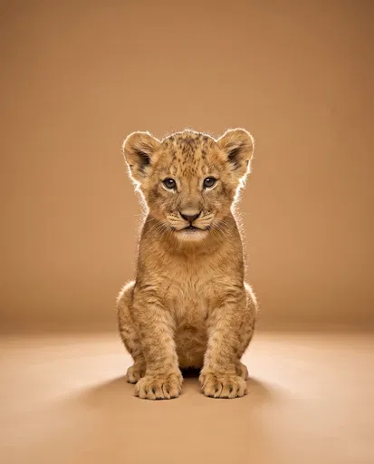 Fluffy Lion Cub on Warm Studio Backdrop