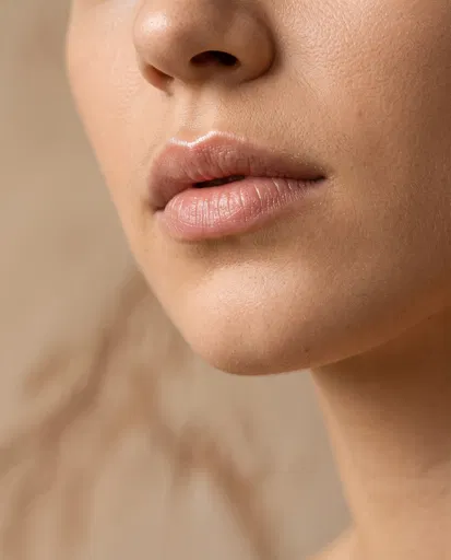 Macro Portrait of Natural Lips and Skin