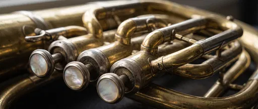 Close-Up of Brass Horn Piston Valves