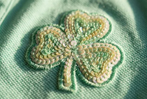Macro Sequined Shamrock Patch on Mint Fabric
