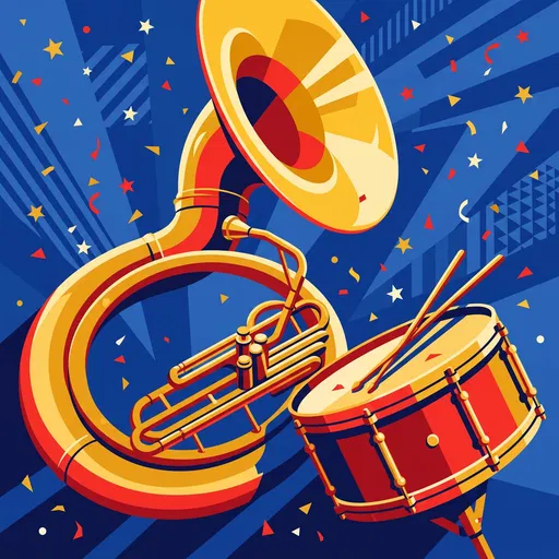 Festive Brass Sousaphone and Snare Drum Illustration