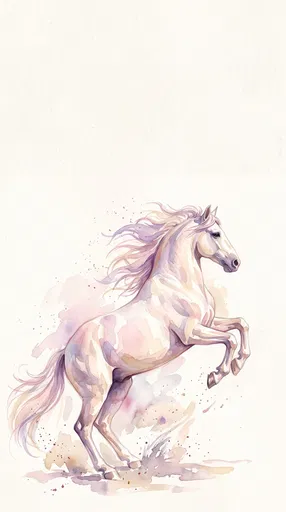 Pastel Watercolor Rearing White Horse Illustration