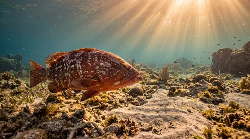 Red Grouper Swimming Over Shallow Coral Reef